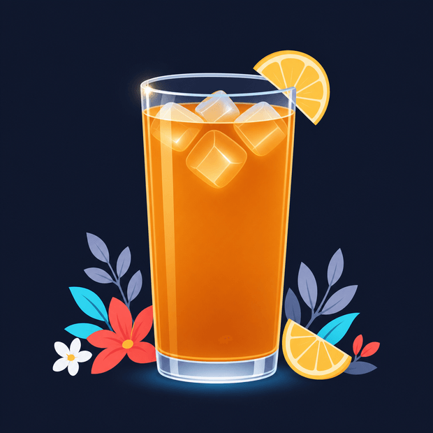 A glass of orange drink, the same all the way through